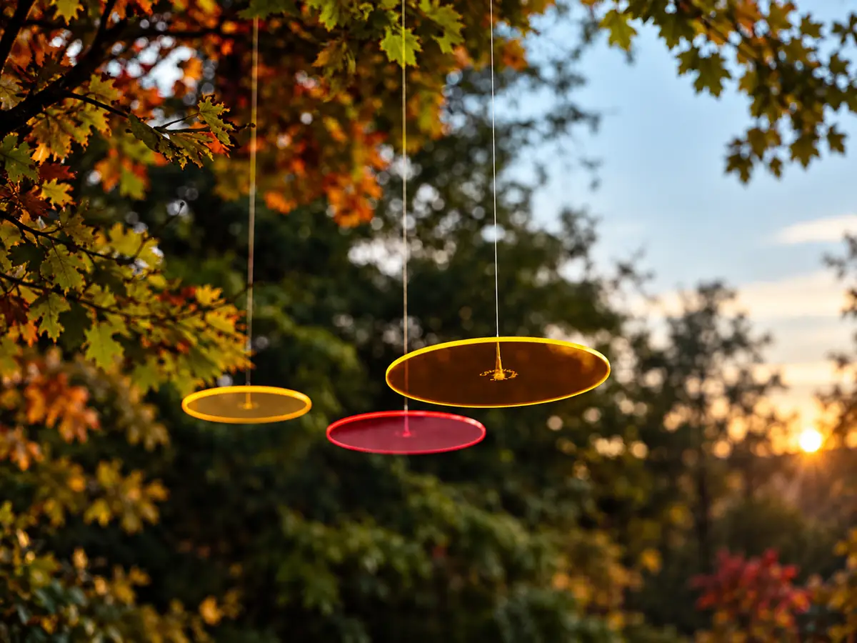 Mehrere Sonnenfänger schweben im Garten